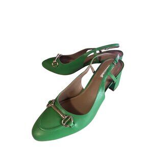 Dune London green sling back leather heel with snaffle detail size 8.5